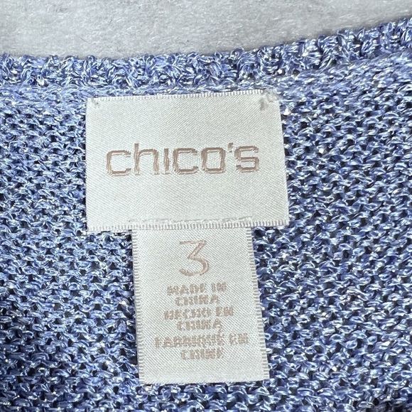 Chico's Sweater 3 XL Blue Shiny Metallic Long Sleeve Asymmetrical Sweater 1867 - Picture 9 of 10